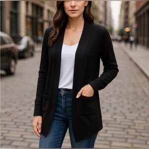 Seven Manor Long Black Women's Open Front Viscose Cardigan with Pockets